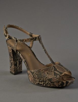 Leather Platform Faux Snakeskin Print T-Bar Sandals with Insolia&reg;